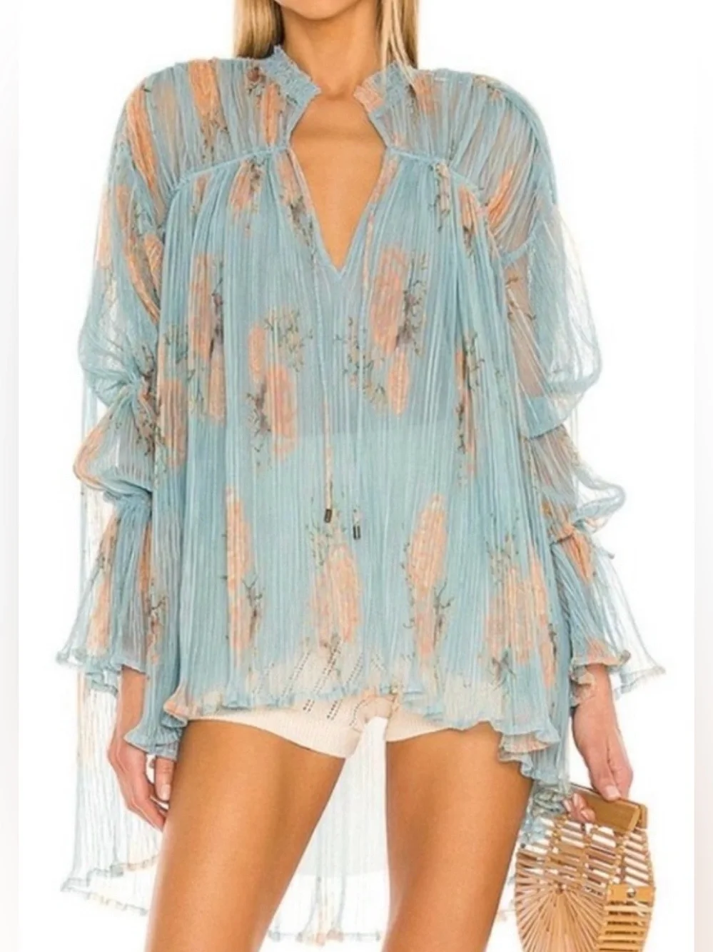 NEW Free People Dahlia Dark Combo Tunic Bell Sleeve Oversized Flowy Size M